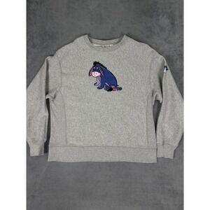 Vintage Disney Store Sweater Womens XL Gray Eeyore Fleece Lined Pullover Y2K